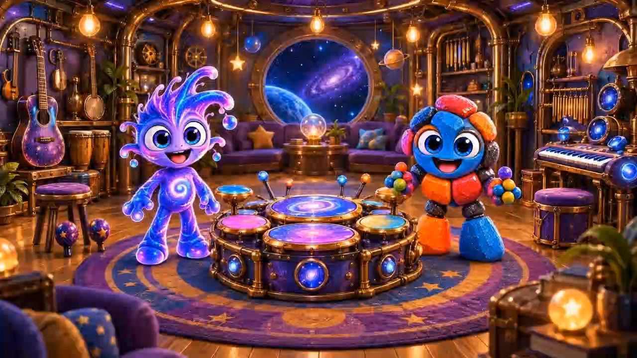 Two alien friends in the spaceship Music Room