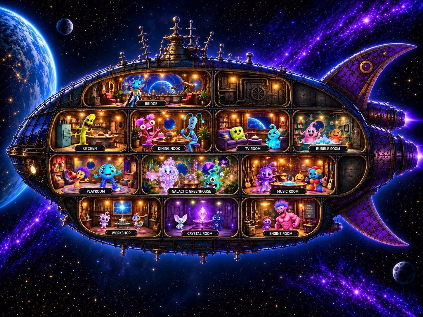 Muddlepop spaceship social rooms